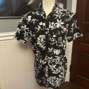 Cactus Man Black and White Floral Short Sleeve Button Down Slim Fit Size Small